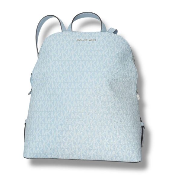 Michael Kors Cindy Large Signature MK Logo Backpack in Light Sky Blue NEW - Picture 2 of 10